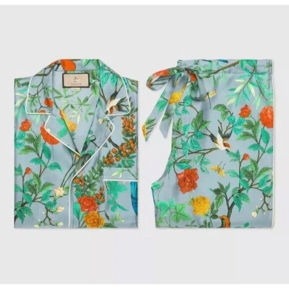 Gucci Other - NWT Gucci Silk Tian Print Pajama Set MSRP $3,800 Birds Multicolor 100% Auth Sz M